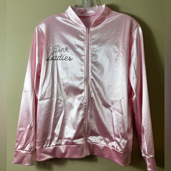 Pink Ladies Satin Bomber Jacket Small Retro Grease 50s Rock Costume Halloween - Picture 2 of 5